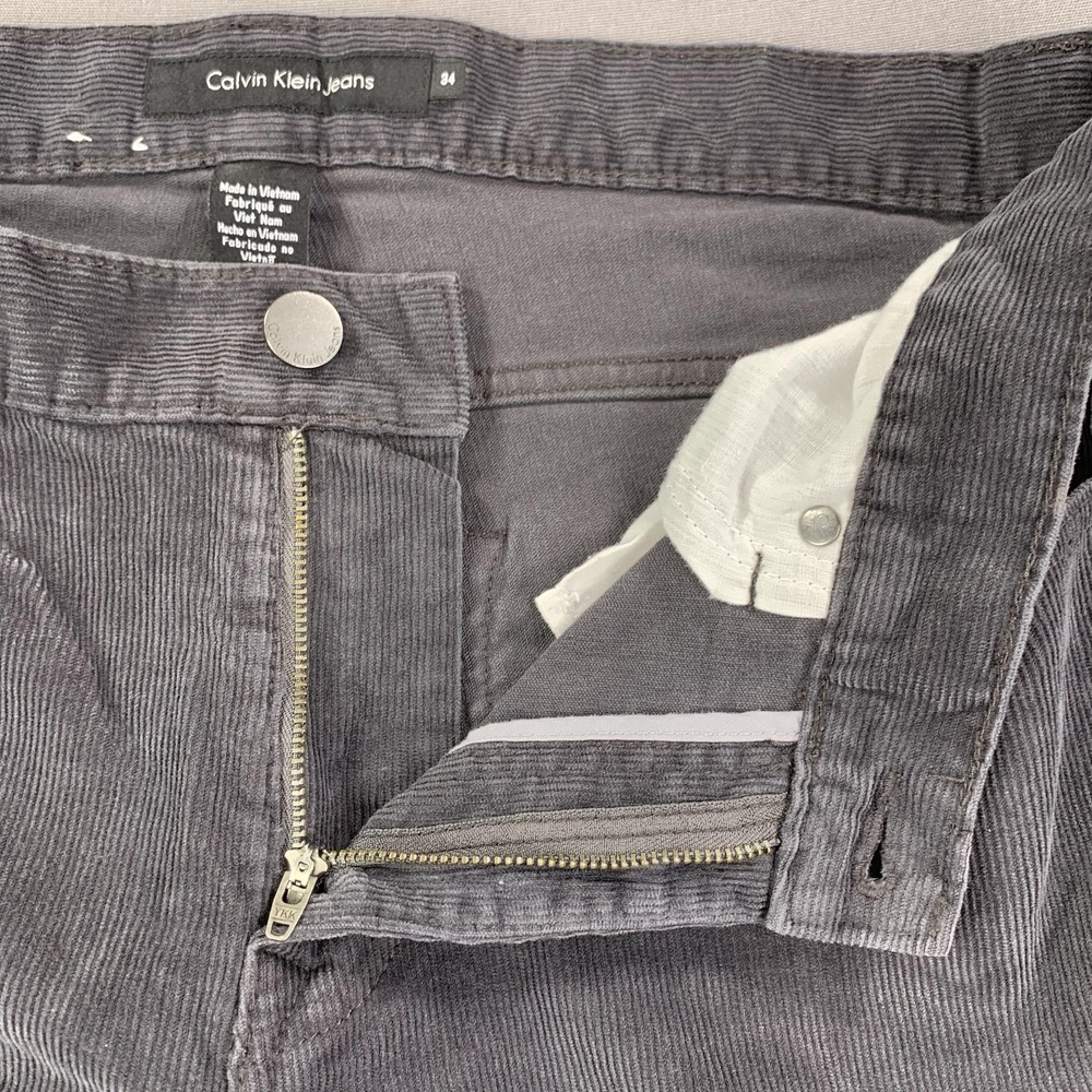 Calvin Klein Jeans Pants Men (36) 34x30 Gray Corduroy 5-Pocket Straight Stretch - Picture 8 of 16